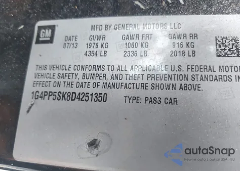 2013 Buick Verano из США, поврежденный, VIN 1G4PP5SK8D4251350